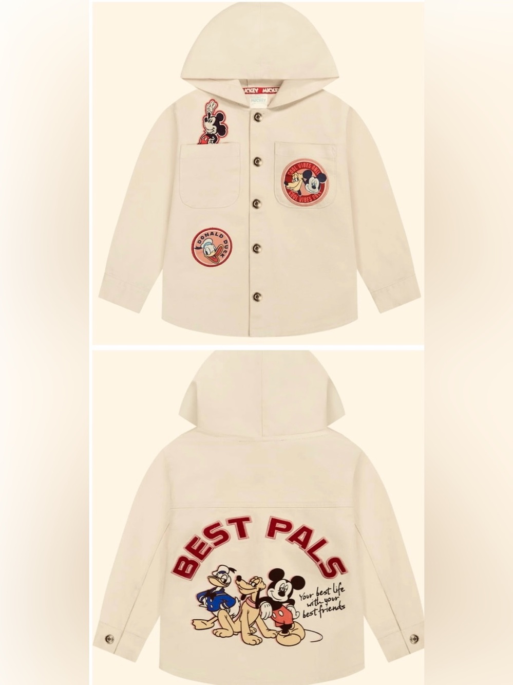 BRAND NEW Kids Cream Hooded Embroidered Shacklet - Mickey & Friends Design 5T
